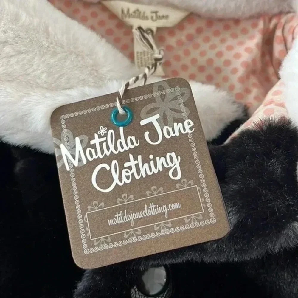 Matilda Jane Just Imagine Artis Black Faux Fur‎ Coat Girls 6 NWT